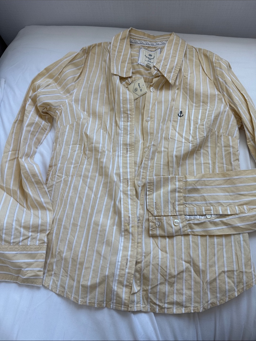 Striped Button-Up Shirt in Pale Yellow & White